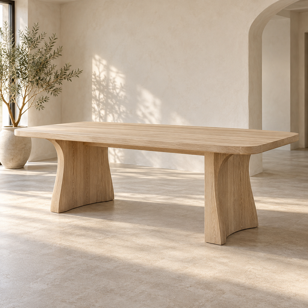 Light Wood Dining Table with Curved Bases