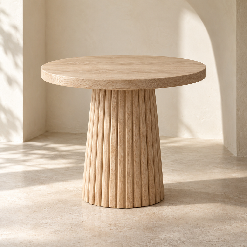 Light Wood Fluted Round Side Table