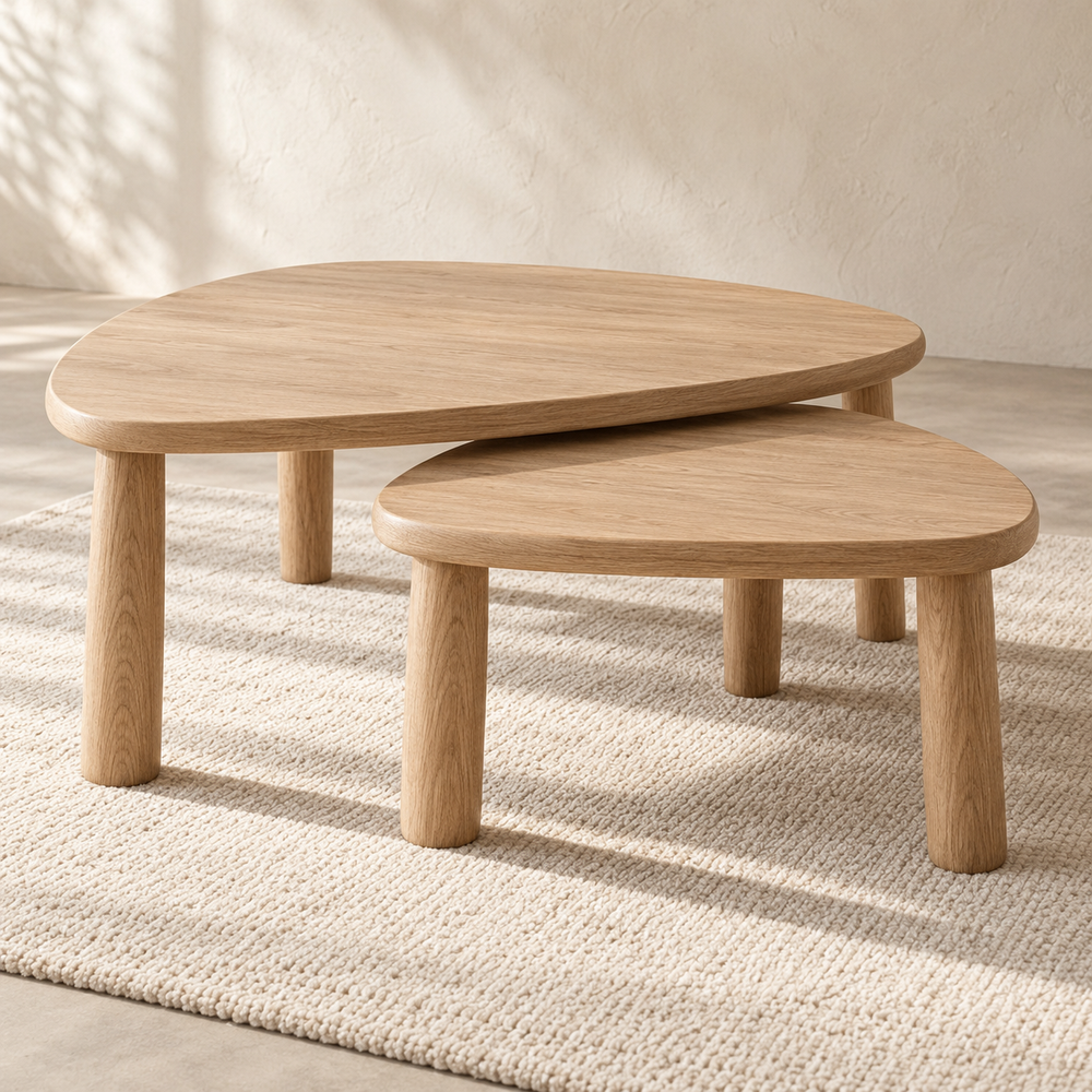 Light Wood Nesting Coffee Tables, Set of 2