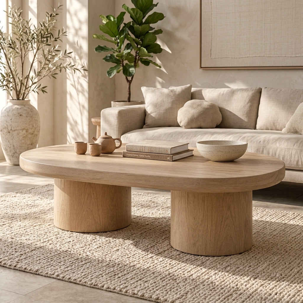 Light Wood Oval Coffee Table — room view