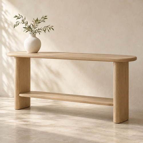 Light Wood Console Table with Shelf — main product image