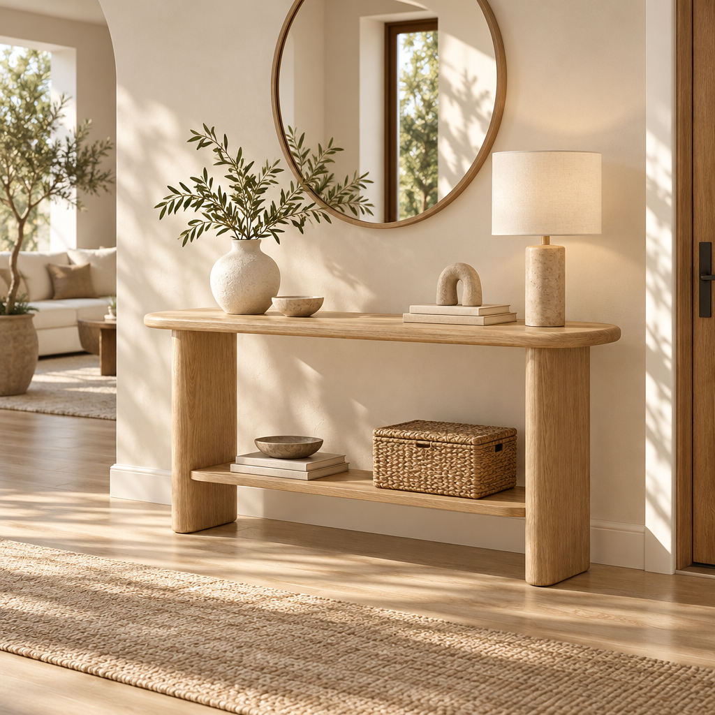 Light Wood Console Table with Shelf