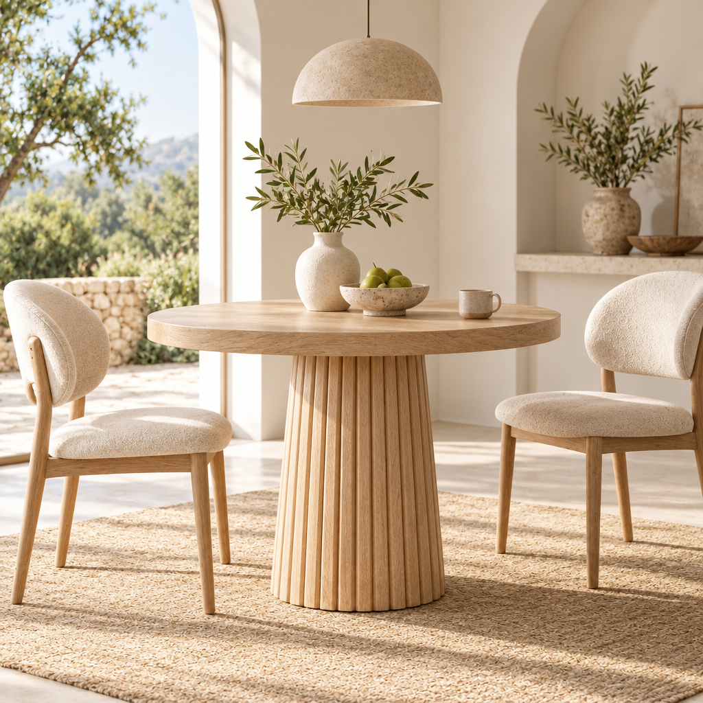 Light Wood Fluted Round Side Table