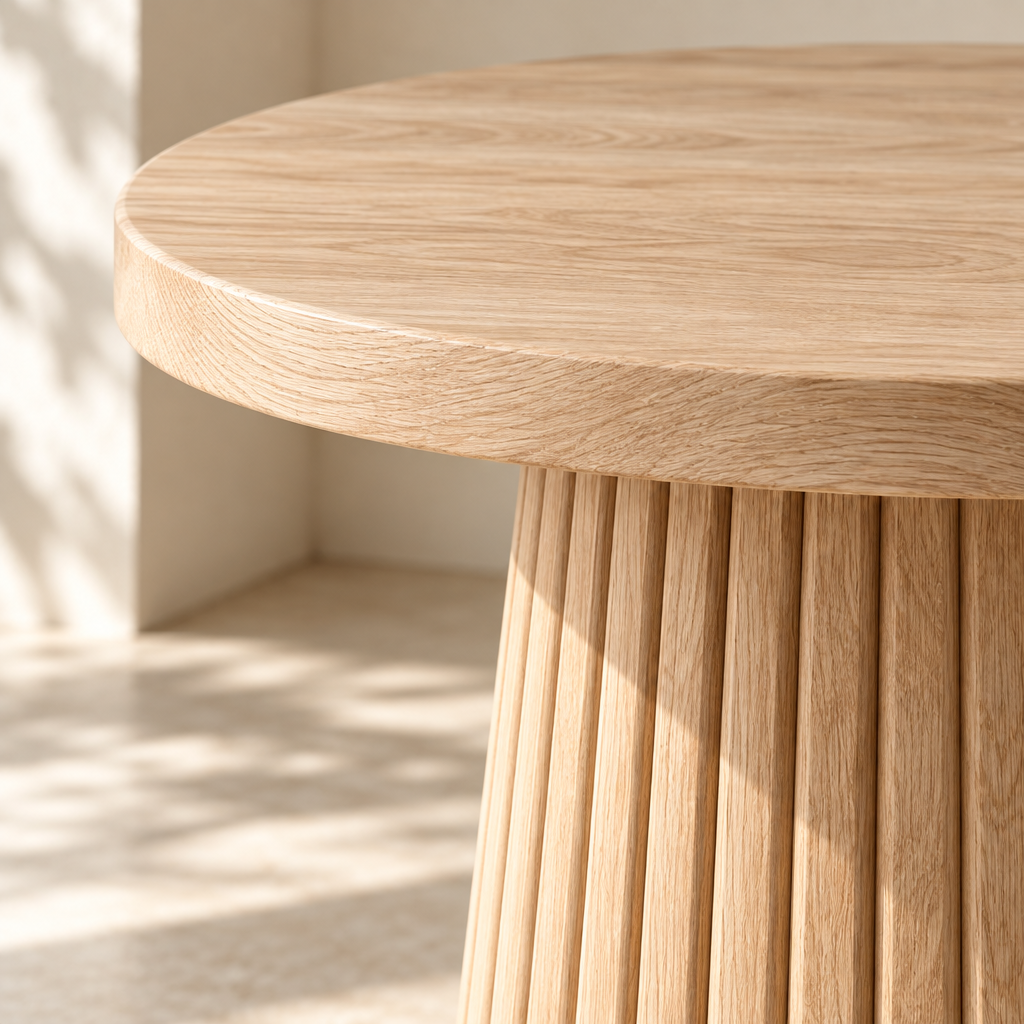 Light Wood Fluted Round Side Table