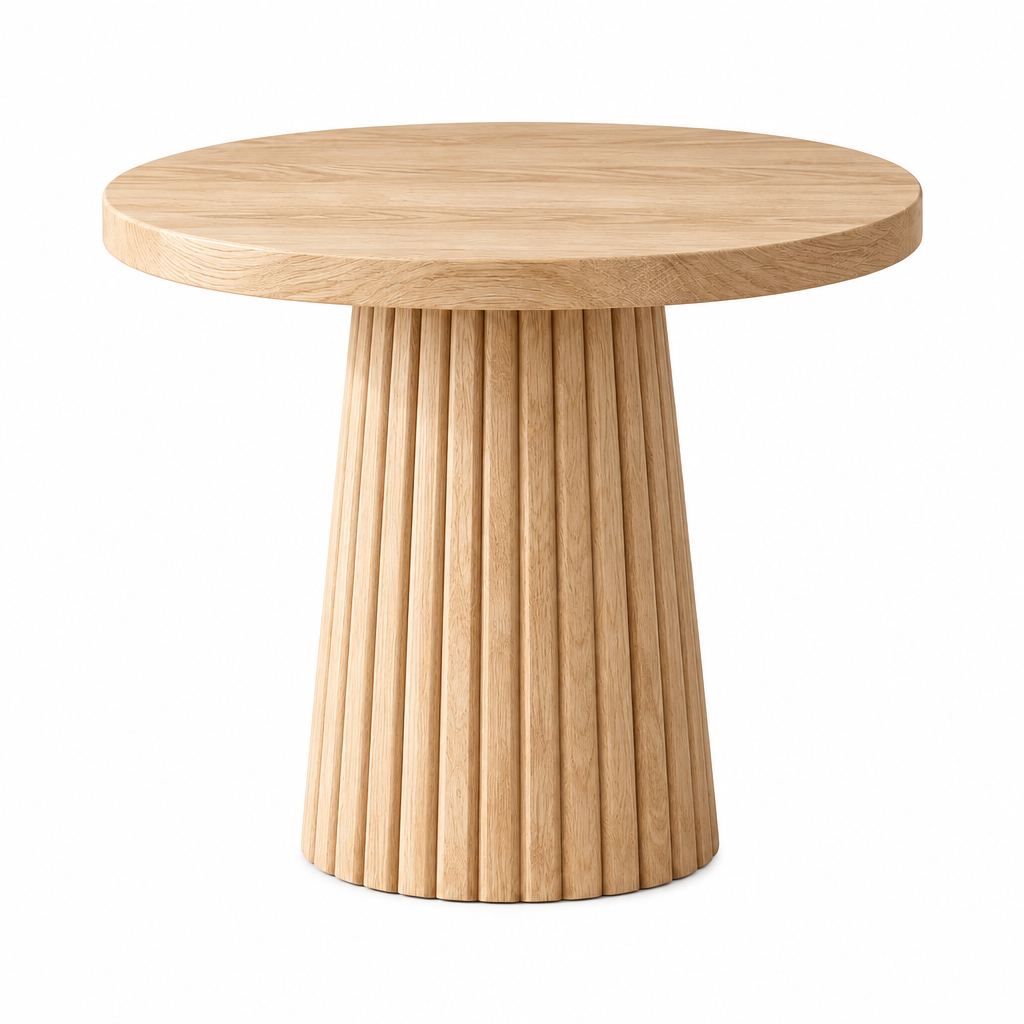 Light Wood Fluted Round Side Table