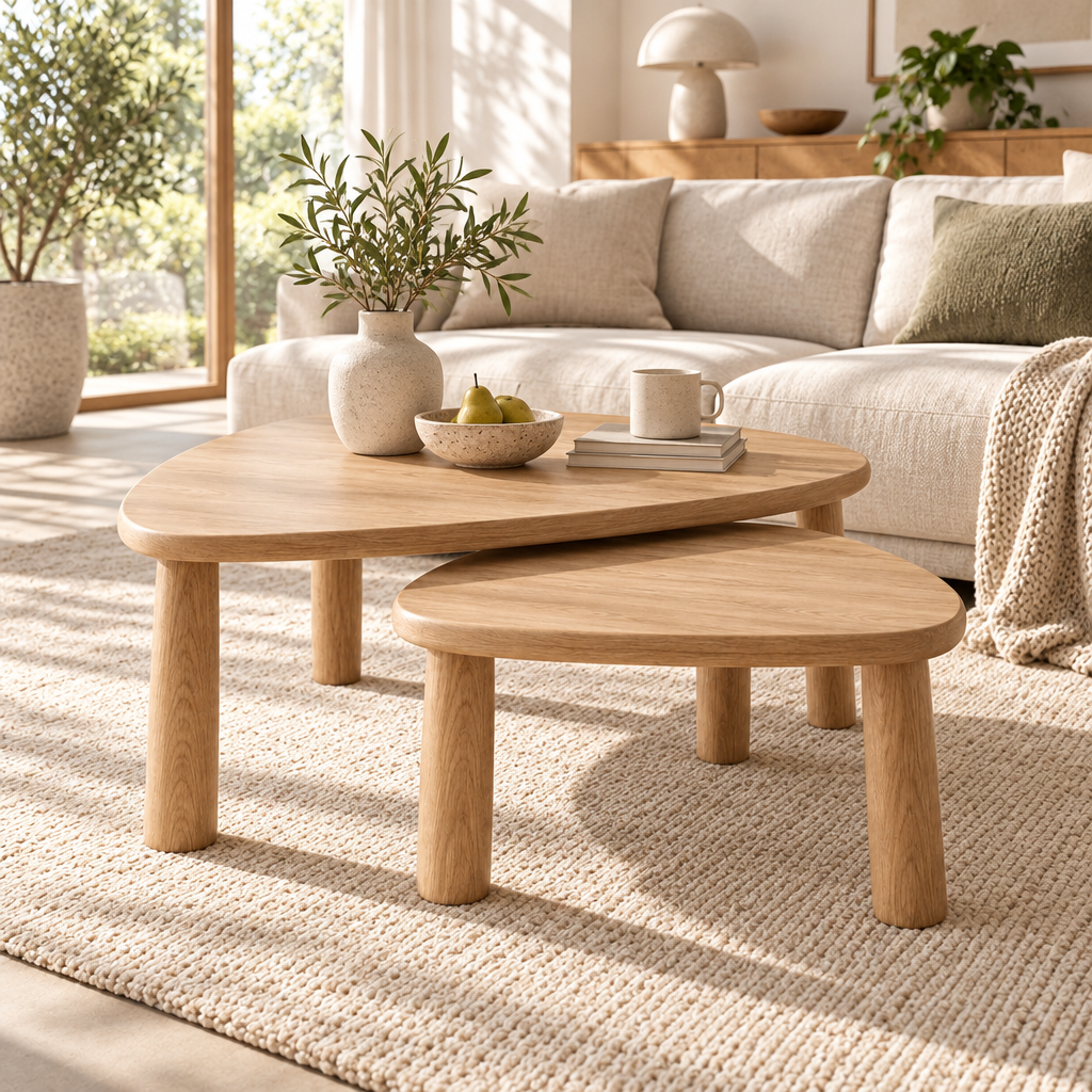 Light Wood Nesting Coffee Tables, Set of 2