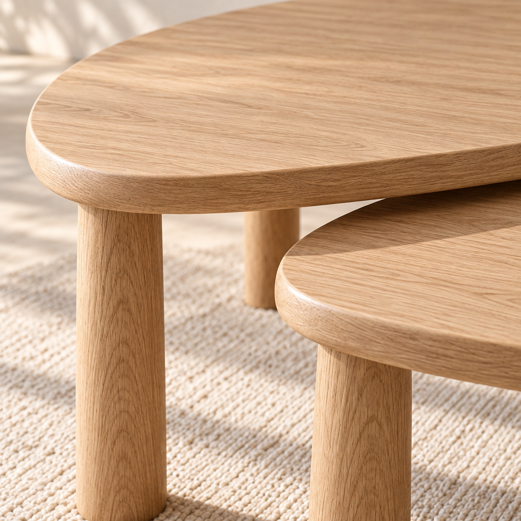 Light Wood Nesting Coffee Tables, Set of 2