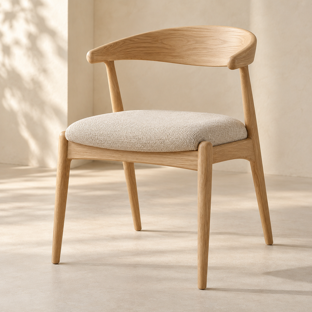 Light Wood Dining Chair with Upholstered Seat