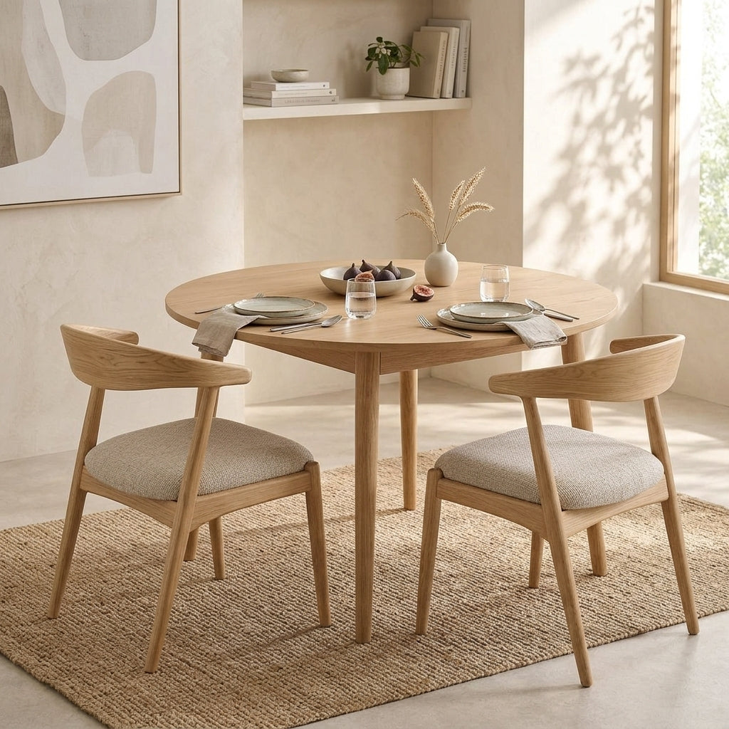 Light Wood Dining Chair with Upholstered Seat