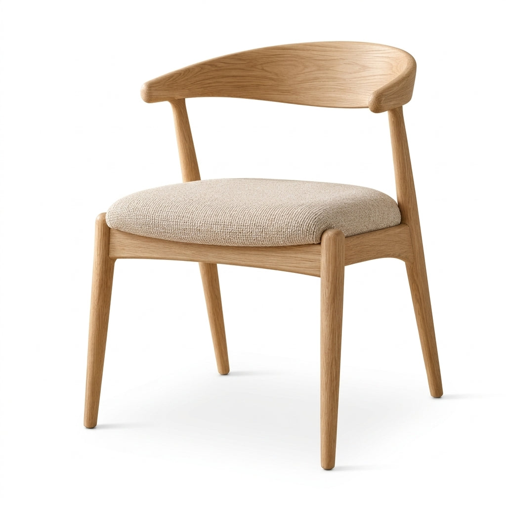 Light Wood Dining Chair with Upholstered Seat