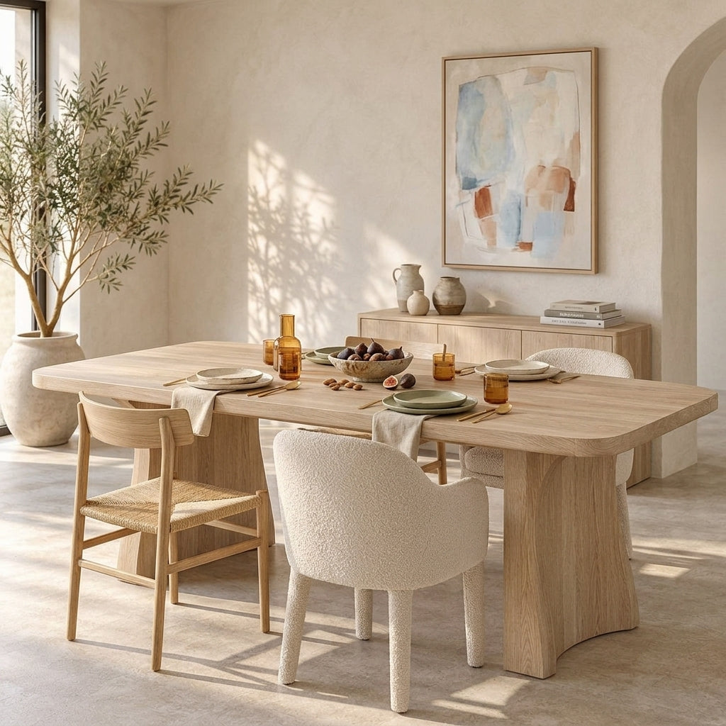 Light Wood Dining Table with Curved Bases